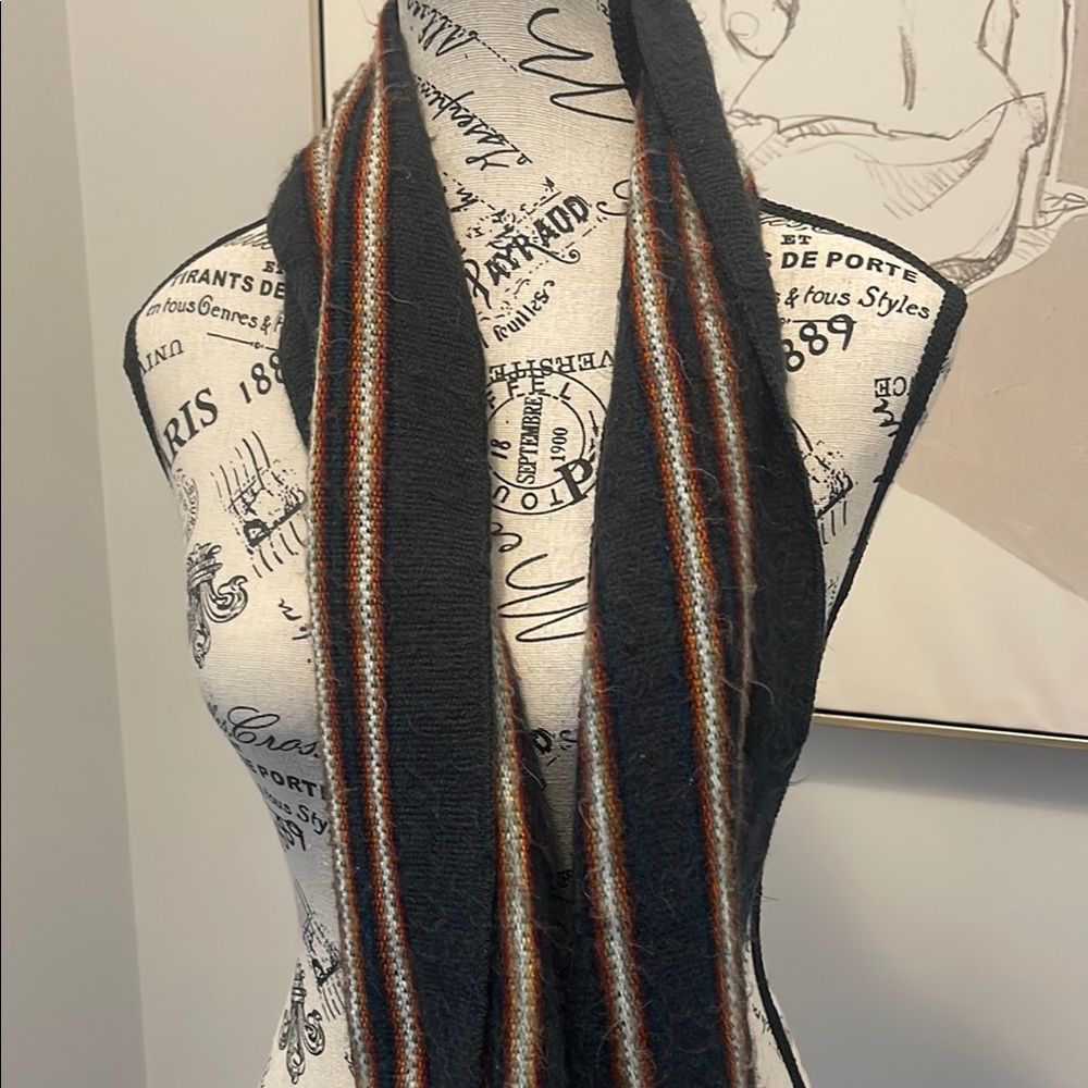 Unisex Handmade Wool Striped Black Scarf - Picture 4 of 6